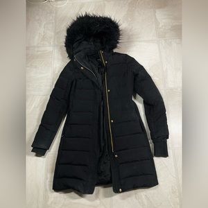 Express Puffer Coat Long Hooded Winter Jacket Hood Fur Black Petite Small